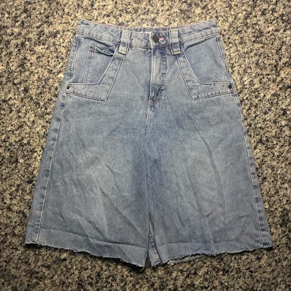 Alab Denim Jean Shorts Light Wash Distressed Raw Hem